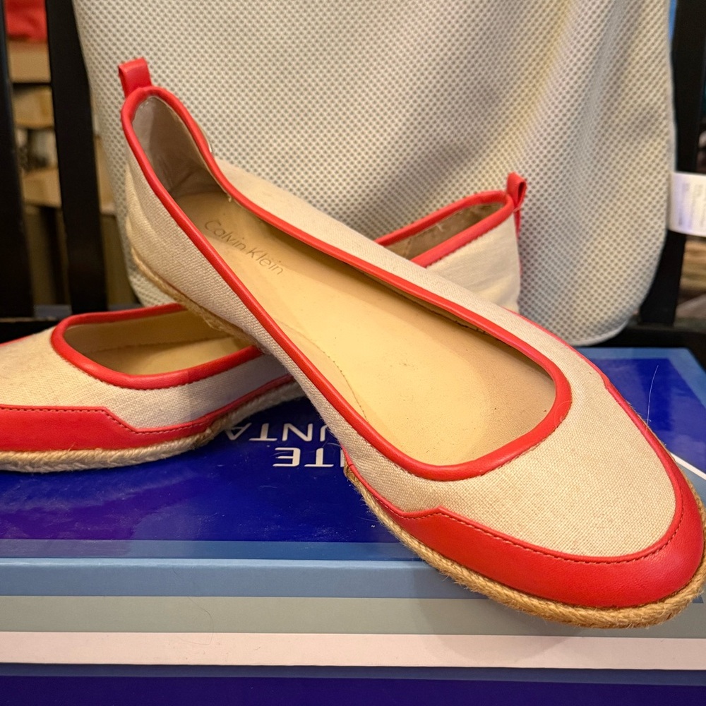 Calvin Klein Red-Orange and Cream Espadrilles style flats